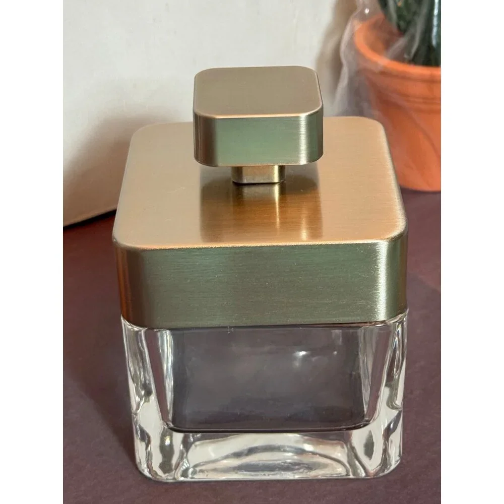 Square Thick Clear Glass Covered Storage Jar With Brushed Silver Lid